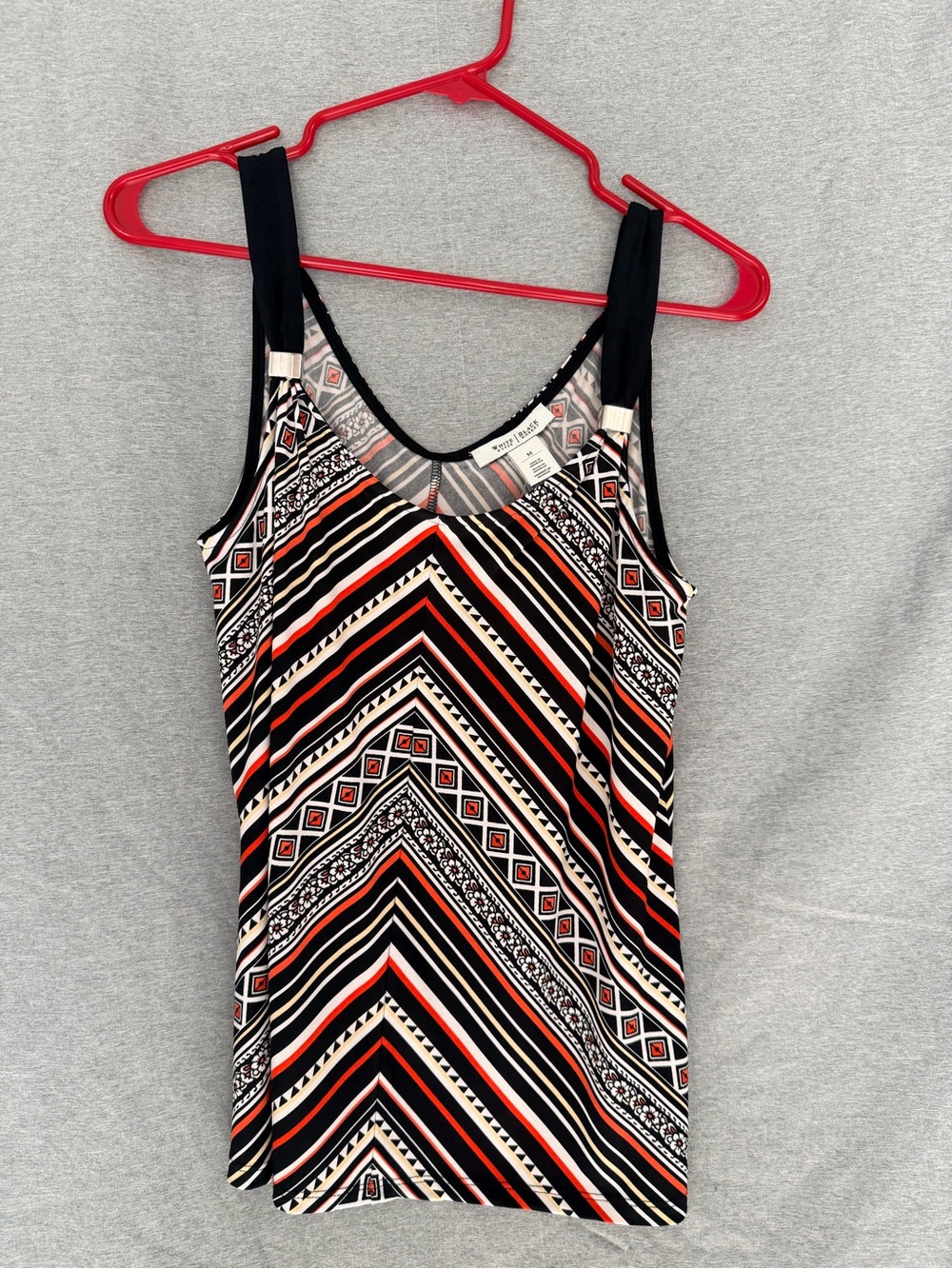 White House Black Market Black with Orange and Cream Geometric Tank Top